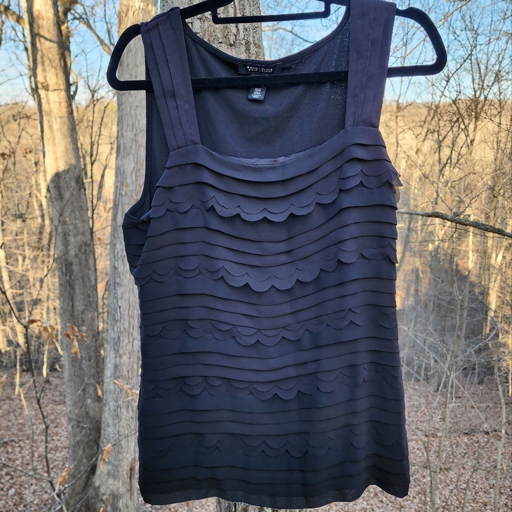 White House Black Market Black Ruffled Sleeveless Tank Top